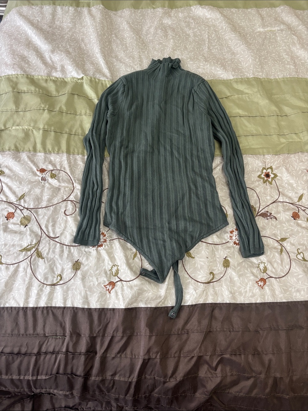 Abercrombie & Fitch Long Sleeve Ribbed Mock Neck Bodysuit - Teal Green